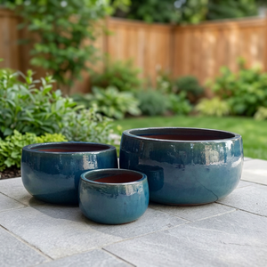 Wholesale Modern Shiny Glazed Ceramic Outdoor Flower <b>Pot</b> Planter Self Watering Drainage Hole Various Sizes for Home Garden - Product Image 3
