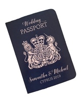 Invitaciones de Boda Personalizadas Económicas con Diseño de Pasaporte Azul Marino y Tarjetas de Invitación con Código QR
