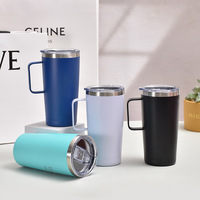 Gobelet écologique de 20 oz avec poignée et couvercle, tasse à café de voyage personnalisée, bouteille d'eau thermique en acier inoxydable, revêtement en poudre