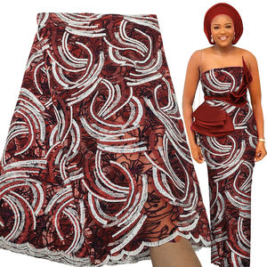 <span class=keywords><strong>Tissu</strong></span> en dentelle de tulle à paillettes en organza brodé africain - Product Image 2