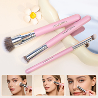 3 pinceaux de maquillage de luxe à manche en bois rose, nouveau design, durables, vente en gros, étiquette privée personnalisée, pour fond de teint et anticernes
