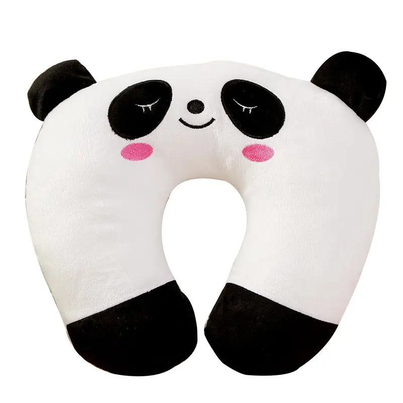 Travesseiro de pelúcia em forma de panda com pescoço de pelúcia, travesseiro de pescoço macio para viagens, avião e escritório, com logotipo personalizado, animais fofos