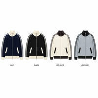 Cardigan zippé en maille pour homme, doux et chaud, en mélange acrylique, polyester et nylon, avec col cheminée, bordure contrastante et manches rayées, pour la vente en gros