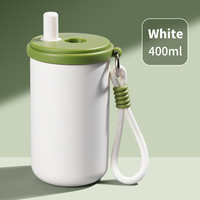 Bouteille d'eau isotherme en acier inoxydable 316 de 400 ml, double paroi, avec cordon et paille, logo personnalisé acceptable, gobelet réutilisable