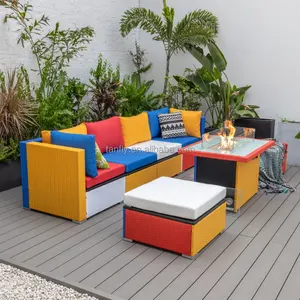 Conjunto de muebles modernos Mondrian de Metal y acero para Patio, conjunto de muebles de mimbre para jardín y Patio