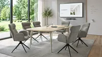 Fauteuil de salle à manger pivotant en PU, style moderne, avec dossier haut et tissu mélangé, pour la maison, le bureau et la salle de bain (DC-5072)