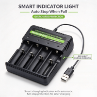Chargeur de batterie au lithium 18650/26650/32650/14500/18500, 4 emplacements, 3,7 V, chargeur intelligent USB portable, prend en charge le démarrage Zerovolt