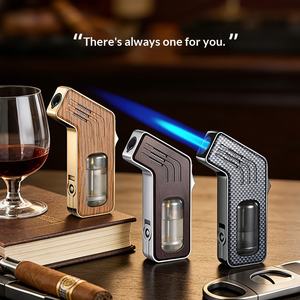 Briquet à flamme jet <span class=keywords><strong>3</strong></span> en 1 avec perforateur de cigares et aiguille, briquet à cigares au butane coupe-vent - Product Image 3