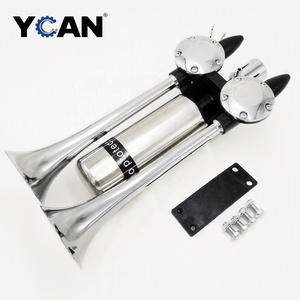 YCAN 12V/24V Corne à air universelle chromée argentée pour bus, camion et train, 155 dB, <span class=keywords><strong>trompette</strong></span> <span class=keywords><strong>longue</strong></span> AS140A - Product Image 1