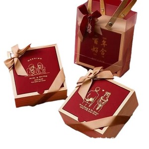 Boîte cadeau carrée en bois, boîte à dragées en bois massif, emballage personnalisé, intérieur rouge, couleur naturelle - Product Image 4