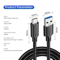 Cable de Datos USB 3.2 SuperSpeed Tipo C, 10Gbps 3A, Carga Rápida, Recubrimiento Trenzado, 1m 2m, para Laptops, Tablets y Dispositivos de Almacenamiento