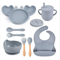 Ensemble de repas pour bébé en silicone en forme d'animal, vaisselle pour tout-petits, assiette en forme de crabe, bol, bavoir, tasse à bec, cuillère, ensemble de vaisselle réutilisable pour les repas