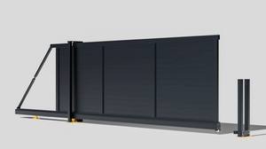 Portail coulissant en aluminium gris foncé noir, design de panneau horizontal à demi-grille, personnalisé, sans rail, suspension, entrée, allée - Product Image 3