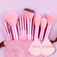 Ensemble de 13 pinceaux de maquillage professionnels vert rose brillant pour poudre et blush