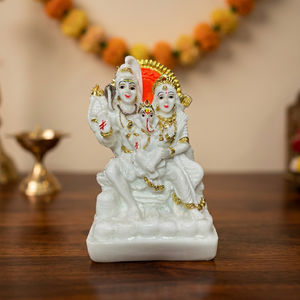 Idole Shiva Parivar en or blanc de 5 pouces, finition marbre, Shiva Parvati Ganesha Murti pour la maison, le temple, le bureau, le salon et la salle de séjour - Product Image 4