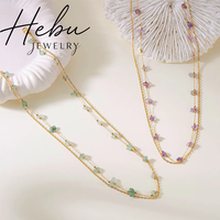 Collier superposé en acier inoxydable plaqué or 18 carats Hebu pour femmes, perles colorées, bijoux bohèmes d'été, vente en gros