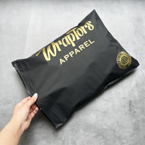 Wholesale Matte Black Zip Lock Pouch Custom Gold Print Logo Resealable <b>PE</b> Zipper Bag For Streetwear Apparel Packaging - Product Image 4