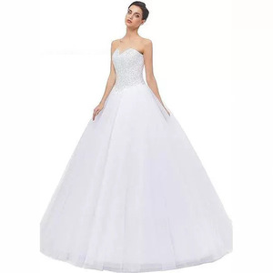 Strapless Ball Gown Wedding Dress Fitted Waist Tulle Skirt White Princess Style Bride Dress - Product Image 5
