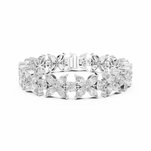 Pulsera de Diamantes Cultivados en Laboratorio, Corte Marquesa y Redondo, en Oro Blanco de 14K para Mujer, Lujosa, Certificada, Regalo de Boda o Aniversario - Product Image 1