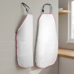 <b>White</b> Leather Sleeveless Bib <b>Apron</b> with Pink Trim Reusable Breathable for Cooking Daily Use Simple Style Work Suit - Product Image 4