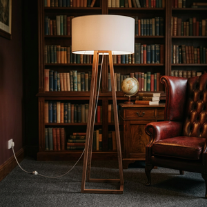 Wooden Tripod Floor Lamp Fabric <b>Drum</b> <b>Shade</b> Modern Minimalist Hotel Indoor Bedside Reading <b>Light</b> Bedroom Living Room - Product Image 5