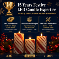 Ensemble de 3 bougies LED sans flamme à rayures canne à sucre OEM, effet flamme vacillante 3D, en cire véritable, à piles, pour décoration de Noël à la maison