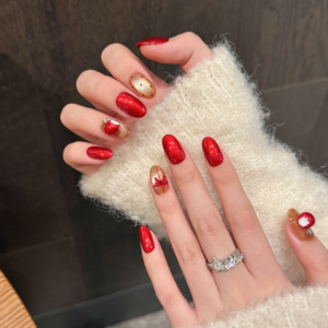 Diseño # 2642 # 2684 <span class=keywords><strong>Uñas</strong></span> Postizas de Lujo Hechas a Mano con Diseño <span class=keywords><strong>Navideño</strong></span> 3D de Manzana, 10 Piezas, Rojo Dorado Brillante, Efecto Ojo de Gato, <span class=keywords><strong>Uñas</strong></span> <span class=keywords><strong>Cortas</strong></span> a Presión, Venta al por Mayor - Product Image 4