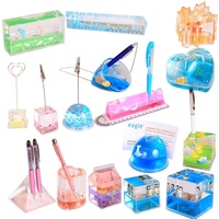 Presse-papier liquide en cristal, cube aquatique transparent en acrylique, presse-papier liquide bleu avec flotteur 3D mignon