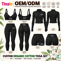 Ensemble de yoga trois pièces pour femme, veste zippée, leggings taille haute, vêtements de sport en coton biologique, doux, anti-transparence pour les squats, avec logo personnalisé OEM ODM