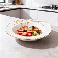Service de table rond 4 pièces en céramique électroplaquée motif Ginkgo, assiettes profondes pour poisson, soupe et steak, luxe léger pour la maison