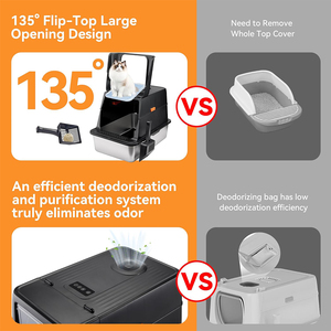 Caja de arena inteligente de acero inoxidable con control de olores, automática, para gatos, 135, con tapa abatible, desodorización eléctrica, cerrada y de lados altos - Product Image 5