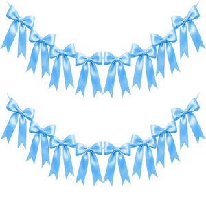 Guirnalda de Lazos Azul Preconfeccionada de Poliéster/Algodón Resistente a la Encogimiento para Baby Shower, Primer Cumpleaños, Decoración de Cuna - GRACE RIBBON - Product Image 1