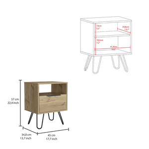 Skyoner Nightstand Single <b>Drawer</b> Hairpin Legs Light Oak Finish Bedroom <b>Storage</b> - Product Image 5
