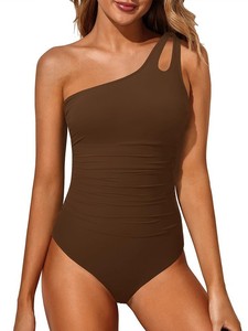Maillot de bain une pièce modeste à couverture intégrale pour femme, été 2025, contrôle du ventre, uni, épaule unique, service OEM disponible - Product Image 3