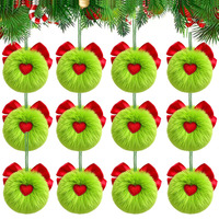 Décorations de Noël suspendues pour sapin, ornements en forme d'elfe vert avec nœud et pompon, fausse fourrure de lapin en peluche, décoration de Noël