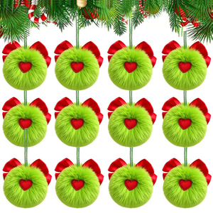 Christmas Tree Hanging <b>Ornaments</b> Green Elf Bow Pom Pom Decorations Faux Rabbit Fur Plush Christmas Decoration - Product Image 3