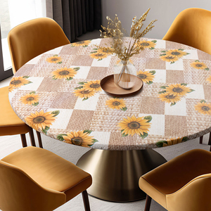 HuiHe vinile misura girasole tovaglia rotonda <span class=keywords><strong>per</strong></span> sala <span class=keywords><strong>da</strong></span> pranzo con bordo elastico - Product Image 1