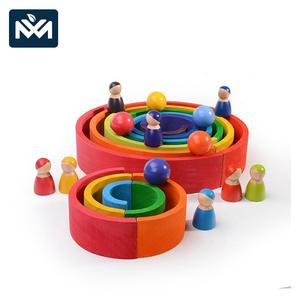 6 pz 1:8 in legno blocchi arcobaleno educativi Montessori giocattolo Set per bambini <span class=keywords><strong>Puzzle</strong></span> e impilamento blocchi di legno - Product Image 3