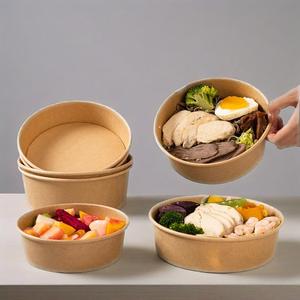 Fournitures de restaurant bols à salade en papier à emporter avec couvercles contenants alimentaires préparation de repas vaisselle à emporter bol en papier kraft - Product Image 4