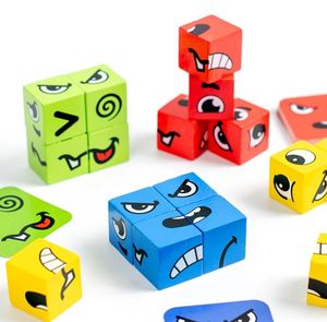 Cubes Magiques Géométriques en Bois à Expressions Changeantes, Jeu de Construction avec Conteneur en Plastique - Product Image 5