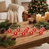 Guirlande lumineuse LED rouge pour cabane, 10 LED haute luminosité, alimentée par piles, avec décorations de maisons enneigées pour la décoration de Noël
