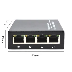 Mini Gigabit Ethernet chuyển đổi với 2 sợi cổng và 4 cổng Ethernet bao gồm 1*9 giao diện quang học cho 20km khoảng cách 5V-12V