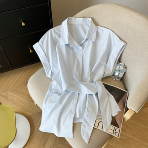 Phong Cách 2622 2207 Thiết Kế Mới Ve Áo Ren-up Nút Xuống Áo Sơ Mi Giản Dị Ngắn Tay Hàng Đầu Cho Mùa Hè Văn Phòng Mặc Cổ Điển Dệt - Product Image 2