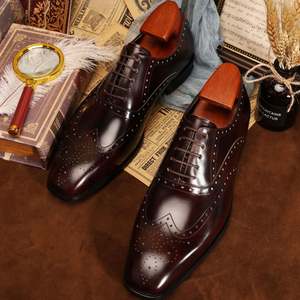 Chaussure Oxford pour homme, tendance mode, bout carré, rétro, en cuir véritable, faite à la main, formelle, imperméable, respirante - Product Image 5