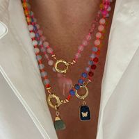 Collier Dopamine en acier inoxydable plaqué or vintage avec perles de diamant, ne se décolore pas