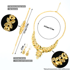 Conjunto de Joyería Clásica y Elegante para Boda, Chapado en Oro de 21k, Diseño de Hojas, Collar, Pulsera y Aretes para Novia - Product Image 5