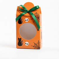 Boîte à bonbons orange avec fenêtre ronde, ruban vert et nœud décoratif, emballage cadeau pour boulangerie, comptoir de magasin de détail, vente en gros OEM