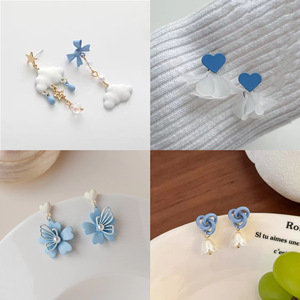 Boucles d'oreilles à nœud en pompon Silver Needle Cute Girl, boucles d'oreilles asymétriques nuage douces et uniques {Boucles d'oreilles pour femmes} - Product Image 1