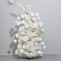 Elegantes Handgefertigtes Realistisches Pfirsichweißes Seidenrosen-Blumensäulen-Set Üppiges Arrangement für Hochzeitsempfang Eingangsbereich Willkommensschild