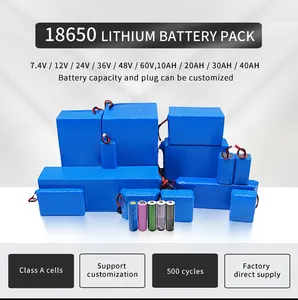 7,4 V 12V 24V 36V 48V 60V 10Ah 20Ah 30Ah 40Ah ternäre Li-Ionen-Lithium batterie wiederauf ladbarer 18650-Akku Lithium-Akku